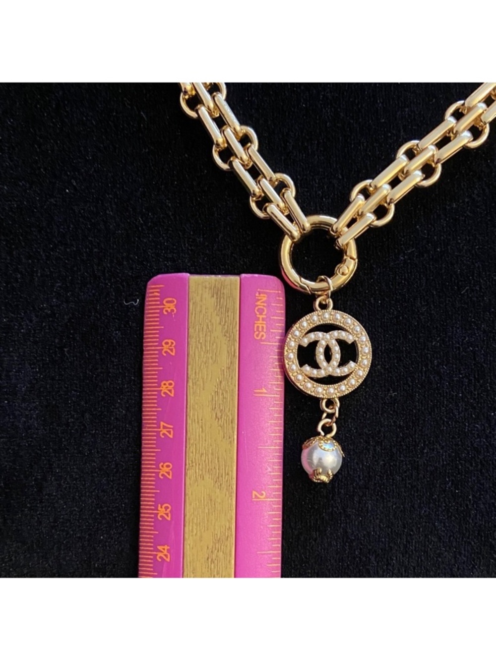 CHANEL Gold-Tone Pearl CC Medallion and Pearl Drop And Chain Necklace - Picture 8 of 12